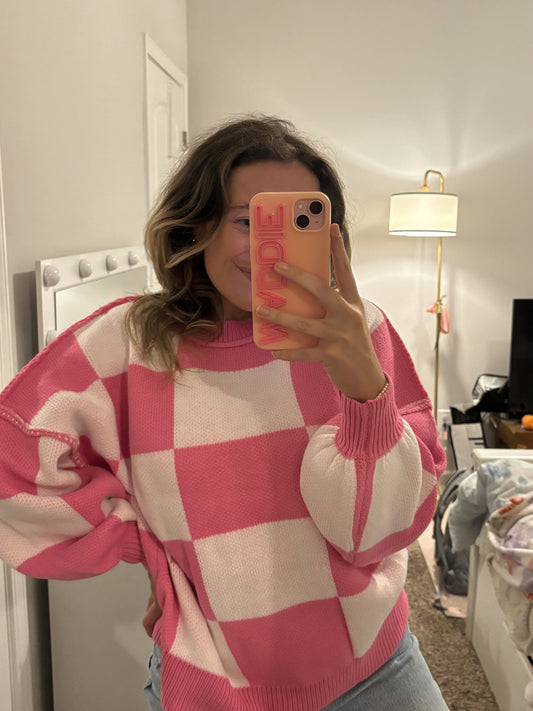 Pink oversized checkered sweater